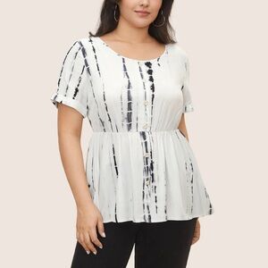 BloomChic Plus Size 3XL Round Neck Tie Dye Button Detail Blouse us22-24